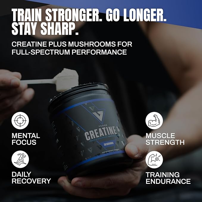 VEDGE Nutrition Creatine + | Vegan Plant-Based Creatine Monohydrate Powder | Energy Performance &amp Function | Ergogenic Aids for Athletes | Unflavored 30 Servings