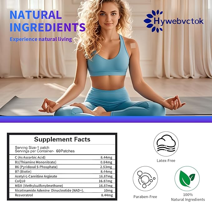 NAD Patches for Women &amp Men 60 Count NAD+ Boost Patch for Anti-Aging Wellness and Energy Support Extra Strengthwith NMNCoQ10Thiamine &amp Resveratrol