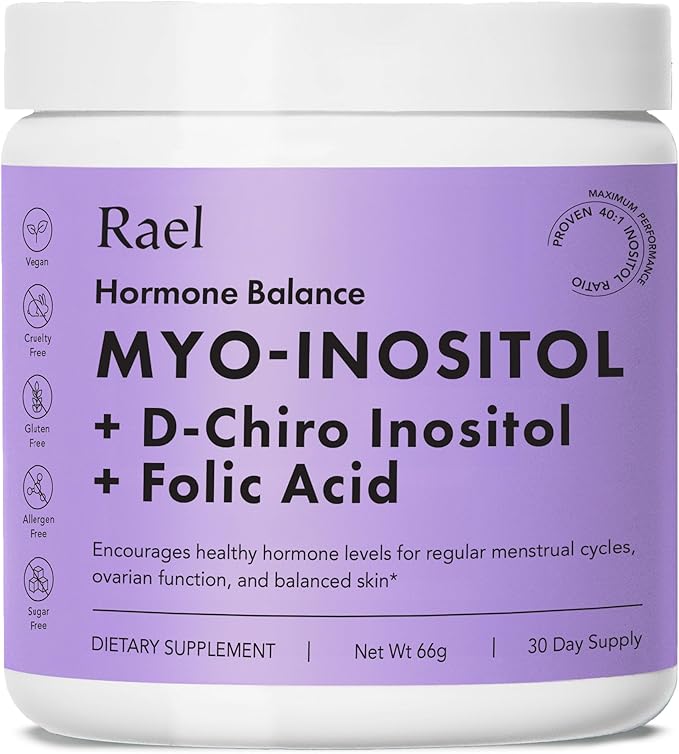 Rael Hormone Balance for Women Inositol Powder Supplement - Vitamin B8 40:1 Proven Ratio Folic Acid for Ovarian Function (30 Servings)
