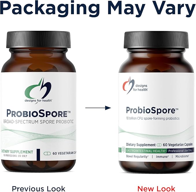 Designs for Health ProbioSpore - Powerful Spore Based Probiotic Soil-Based Probiotics Supplement - Shelf Stable Gut + Immune Support Non-GMO + Dairy Free (60 Capsules)