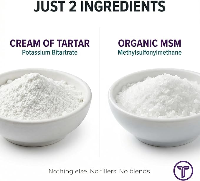 Cream of Tartar + Organic MSM Capsules – Grape-Derived Potassium &amp Sulfur Formula - Foundational Daily Mineral Support - 60 Count