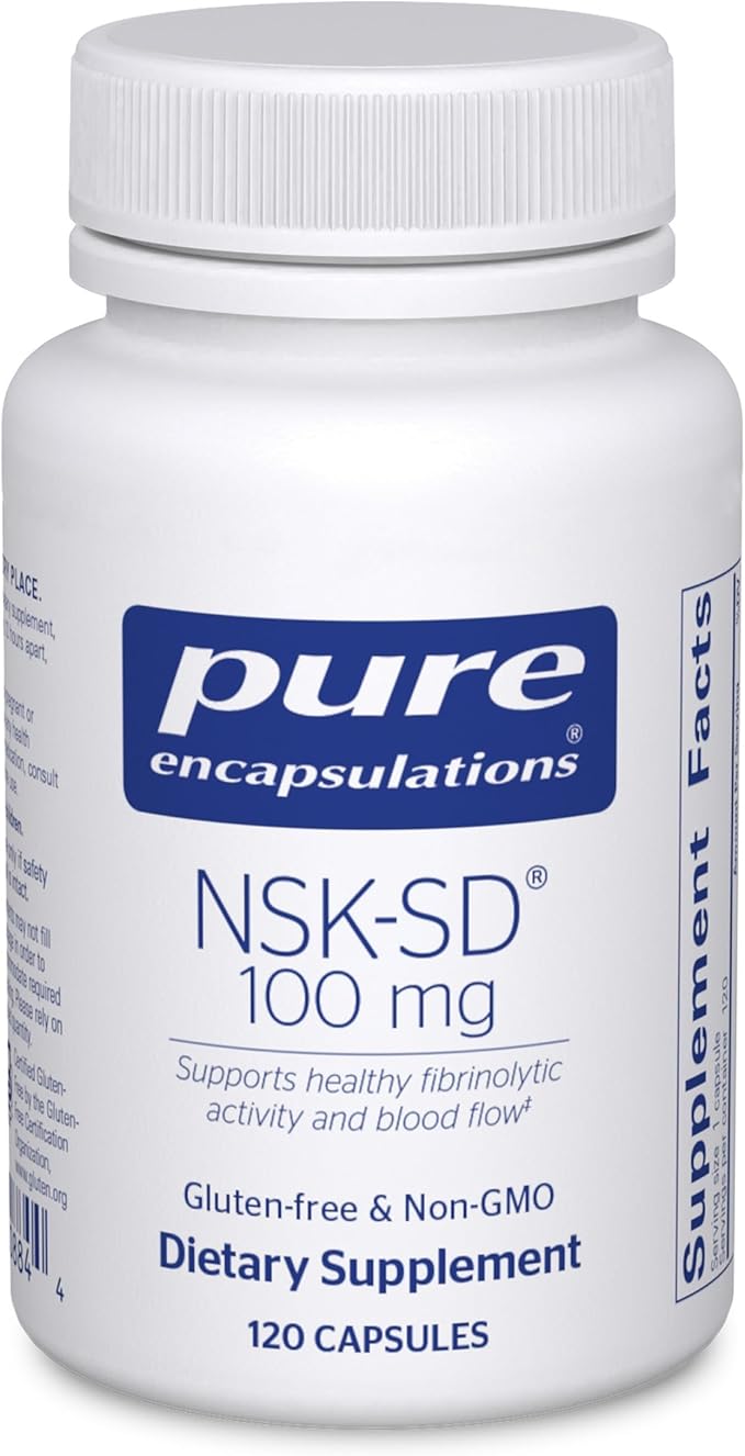 Pure Encapsulations NSK-SD - 100 mg Nattokinase - for Normal Blood Circulation - Supports Fibrinolytic Activity* - Gluten Free &amp Non-GMO - 120 Capsules