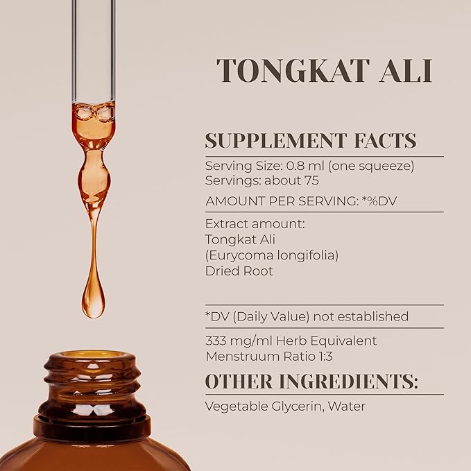 Tongkat Ali Alcohol-Free Natural Tincture Extract Immune System Booster Liquid Drops Made from 100% (2 fl oz)