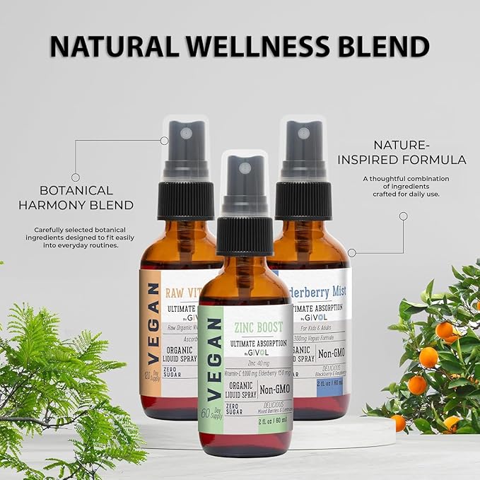 Liquid Vitamins (Pack of 3) Sambucus Nigra Elderberry Mist Zinc Boost Mist and Vitamin C Mist - Non-GMO Gluten-Free - 240 Days Supply - Trio Bundle