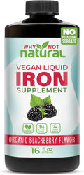 Why Not Natural Liquid Iron Supplement for Women Men and Kids Vegan Formulation for Anemia Sugar Free Vegan Non-GMO Organic BlackBerry Flavor 16 Fl Oz