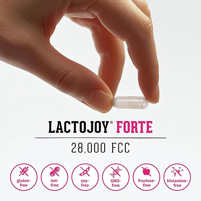 LactoJoy Forte 28000 FCC - Lactase Capsules with 6h Depot Effect - 140 Vegan Capsules Refill Pack - Fast-Acting Long-Lasting Lactase - No Additives - Made in Germany - Dairy Relief