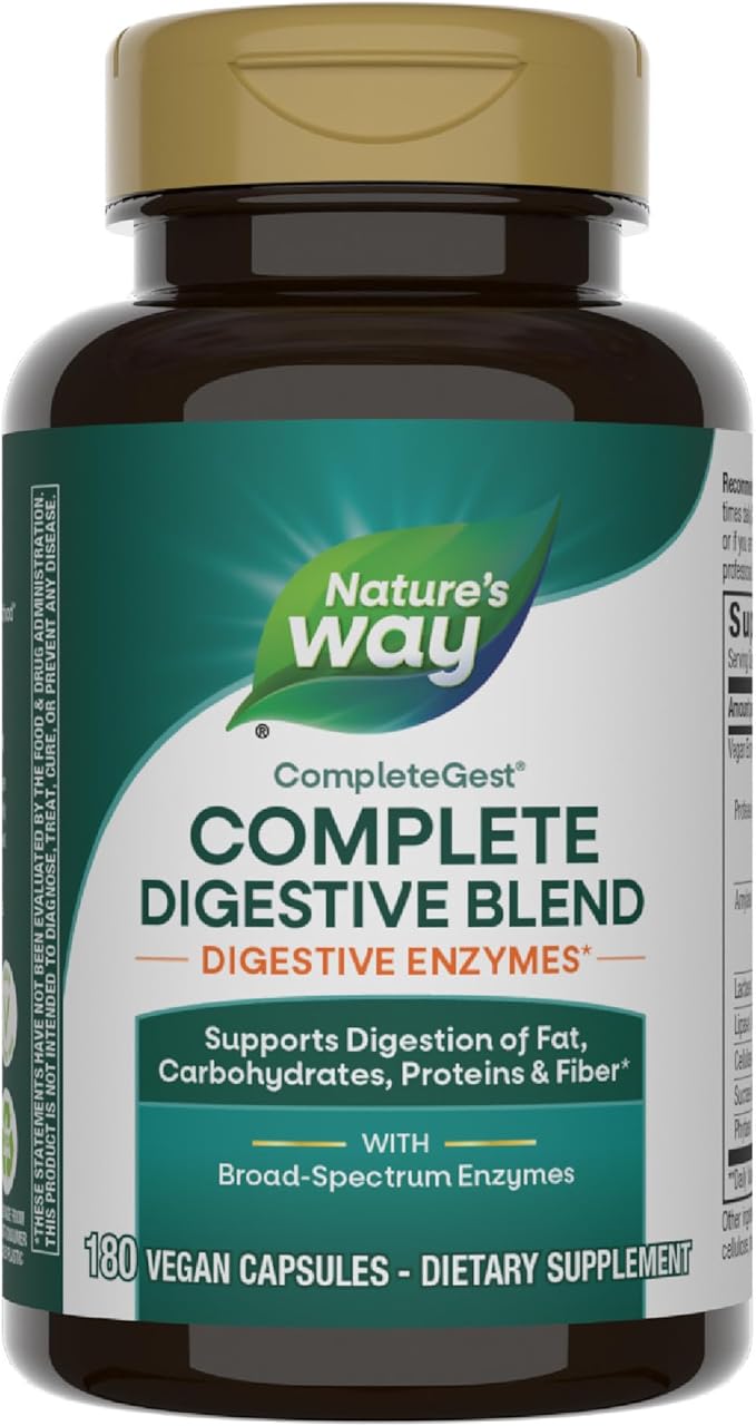 Nature's Way CompleteGest Complete Digestive Blend Vegan Enzymes Supports Digestion of Fat Carbohydrates Proteins &amp Fiber* 180 Capsules (Packaging May Vary)