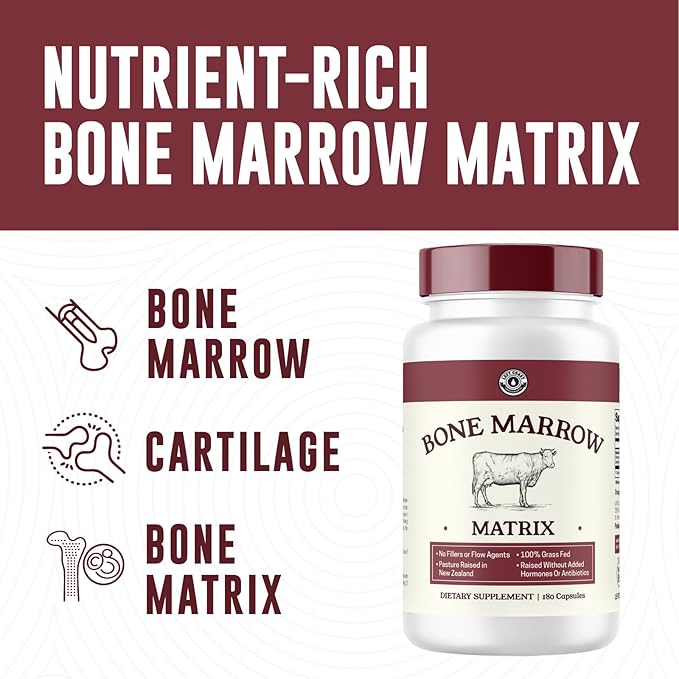 Bovine Bone Marrow Supplement - 100% Grass Fed and Pasture Raised in New Zealand- Freeze Dried 3rd Party Lab Tested Non GMO No Fillers – Supports Collagen Joint Bone &amp Immune Health- 180 Caps