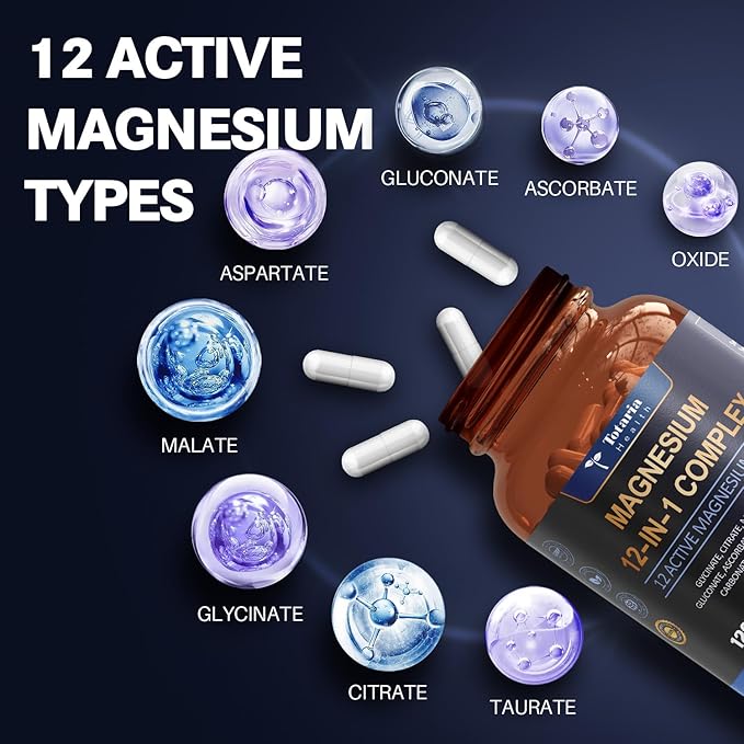 Totaria Magnesium Complex 700mg 12 in 1 Magnesium Supplement with Glycinate Citrate Malate Oxide Taurate Aspartate Orotate Magnesium RelaxationMuscleHeart Support Vegan 120 Capsules