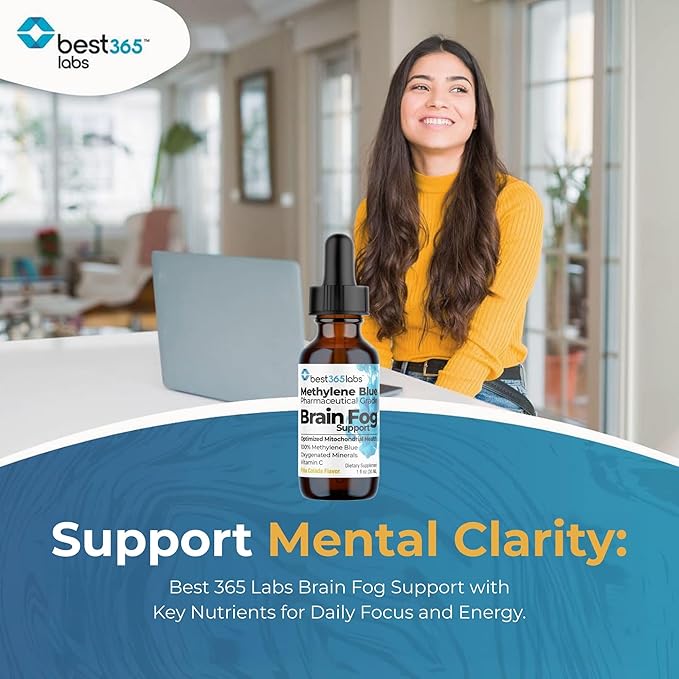Methylene Blue Pharmaceutical Grade USP Grade Third-Party Tested with Vitamin C - Memory Booster - Improves Cognitive Function and Focus - Clear Thoughts and Reduced Fog - Liquid Supplement