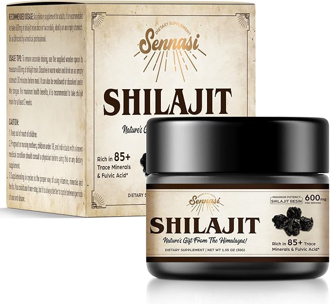 Sennasi Shilajit Pure Himalayan Organic Shilajit Resin - 600mg Maximum Potency Natural Organic Shilajit Resin with 85+ Trace Minerals &amp Fulvic Acid for EnergyImmune Support30 Grams (1 Pack)