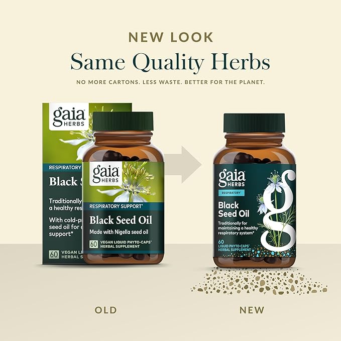 Gaia Herbs Black Seed Oil - Cold-Pressed Capsules with Nigella Seed Traditionally Used for Lung Respiratory &amp Antioxidant Support* - Herbal Supplement - 60 Vegan Liquid Phyto-Caps (30 Servings)