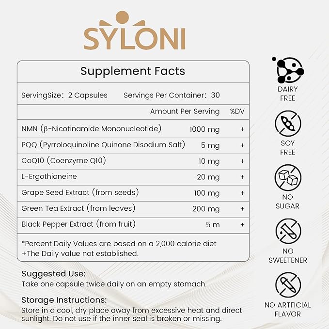 NMN Supplement 1000mg 99% Pure NMN 4-in-1 NAD+ Support with PQQ CoQ10 L-Ergothioneine 60 Capsules Nicotinamide Mononucleotide - Anti-Aging Energy Boost DNA Repair for Adults Vegan