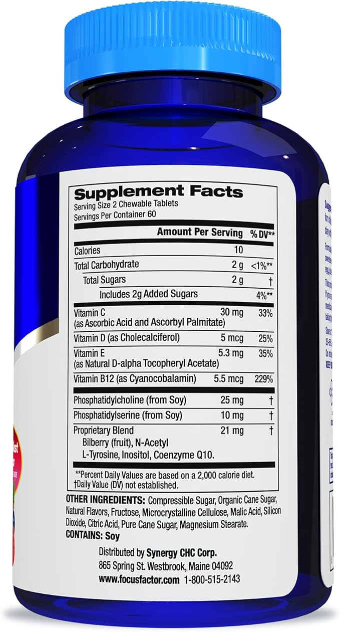 Focus Factor Kids Extra Strength Daily Chewable for Brain Health Support– Vitamins - Quality Formula – Gluten &amp Dairy Free Supplements for Children-– No Artificial Sweetener120 Count (Pack of 2)