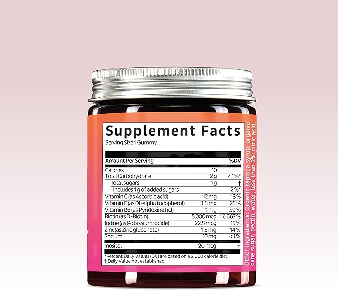 Biotin Gummies for Hair Skin &amp Nails. 5000 mcg High Potency Vegan Vitamins for Faster Hair Growth Stronger Nails &amp Healthy Skin. with Vitamins C &amp E 90 Gummies