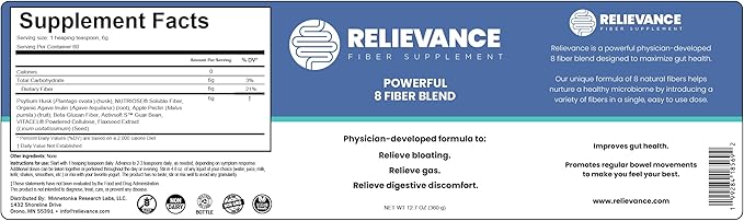 Fiber Supplement Premium 8 Fiber Blend Physician-Developed Plant-Based No Artificial Fillers or Sweeteners Gluten-Free Dairy-Free 60 Servings 2-Month Supply