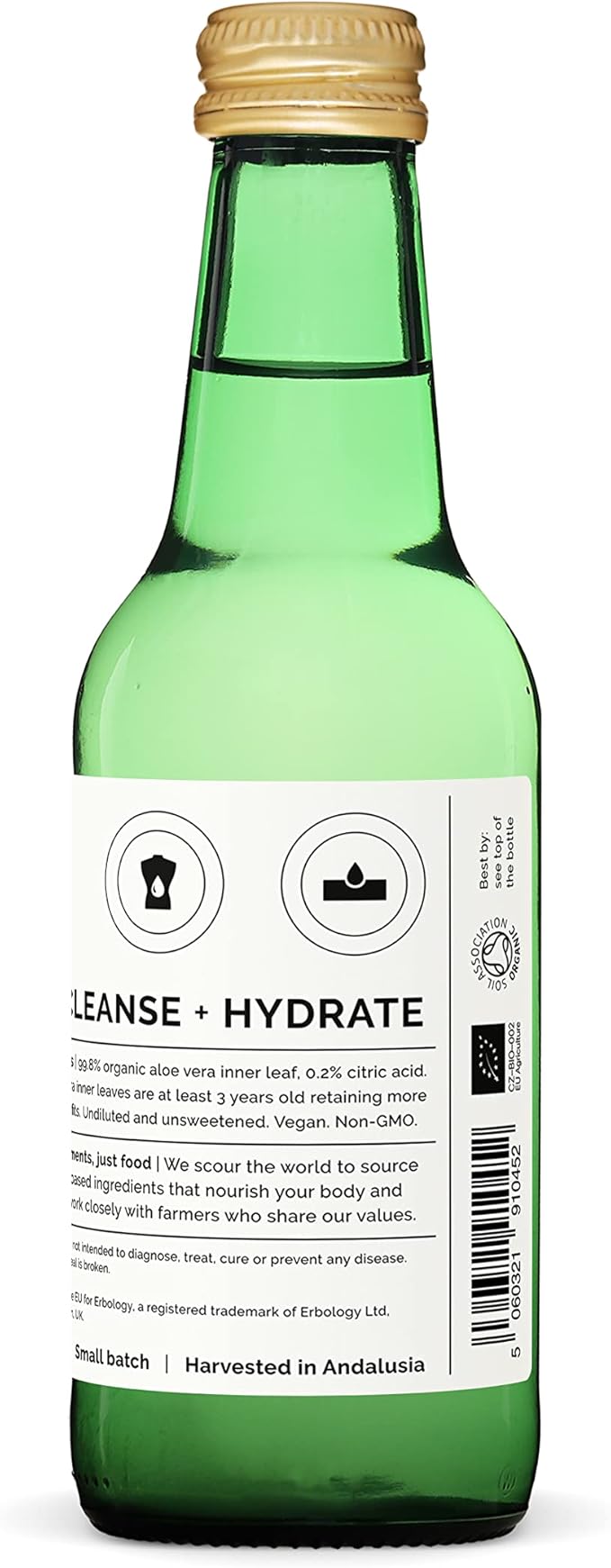 100% Organic Aloe Vera Juice 8.5 fl oz - Supports Immunity &amp Gut Health - Straight from Farm in Spain - Undiluted - No Added Sugar or Artificial Preservatives - Non-GMO - Recyclable Glass Bottle