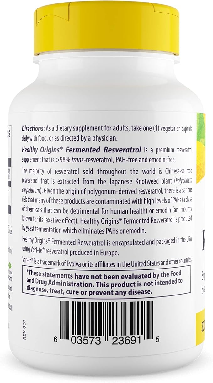 Heathy Origins Fermented Resveratrol (Non-GMO 98% Trans-Resveratrol European Sourced) 300 mg 150 Veggie Caps