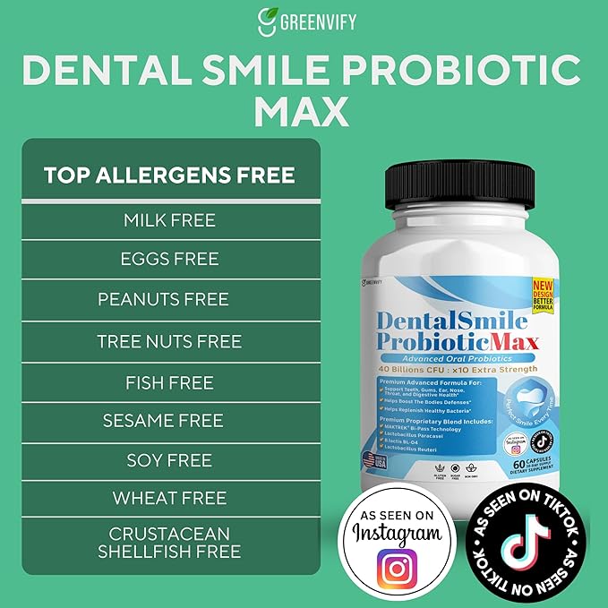 DentalSmile ProbioticMax Advanced Oral Probiotic Supplement 40 Billion CFU 60 Capsules Gluten Free (1)