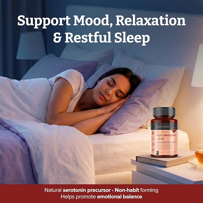 pureclinica 5HTP 300mg x 180 Tablets (2 Bottles with 90 Tablets in Each - 6 Months Supply. with 220mg Vitamin C B6 and Black Pepper Extract. SKU: 5H3x2