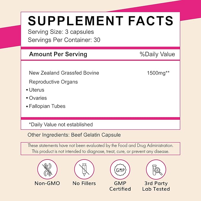 Primal Being Grassfed Beef Female Vitality Supplement- Supports Hormonal Health Fertility Inflammation Energy - 90 Capsules 1500mg per Serving