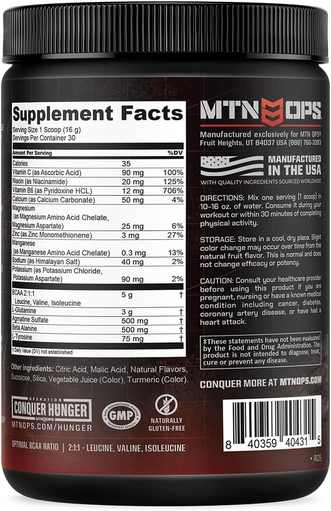 MTN OPS BCAA Powder 2:1:1 Amino Acids Supplement Powder for Rapid Muscle Recovery &amp Repair with Zero Sugar &amp Gluten Free - 30-Servings Pineapple Cameron Hanes Keep Hammering Series