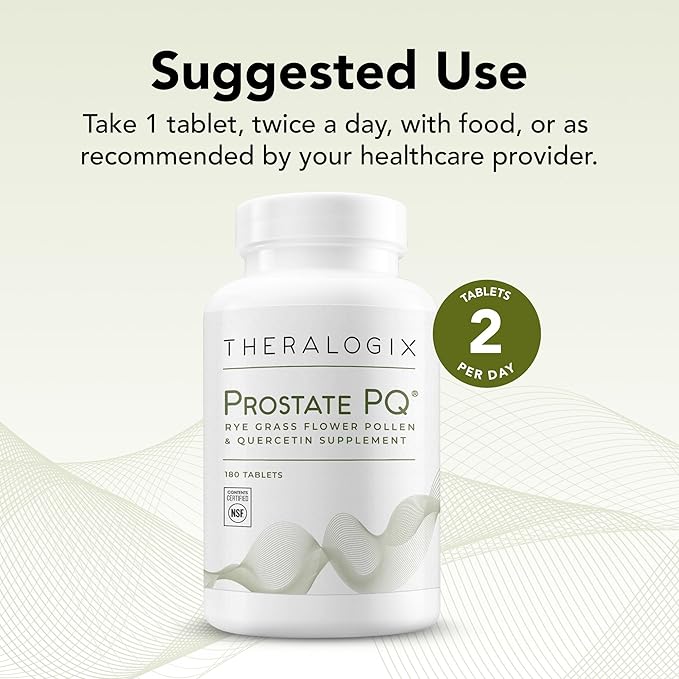 Theralogix Prostate PQ - Rye Grass Pollen Extract &amp Quercetin Supplement - 90-Day Supply - Antioxidant Support for Prostate &amp Pelvic Health &amp Urinary Tract Function* - NSF Certified - 180