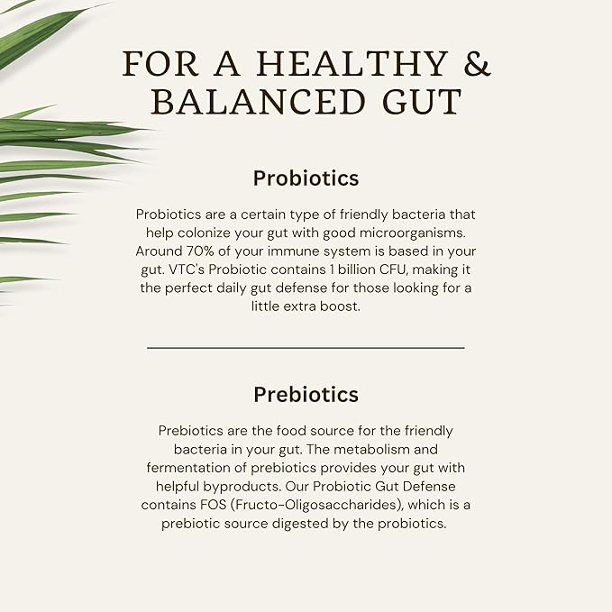 VTC VitaTradingCo. Probiotic Gut Defense | Probiotics and Prebiotics for Gut Health &amp Digestion | 1 Billion CFU with Whole Food Base | 90 Capsules