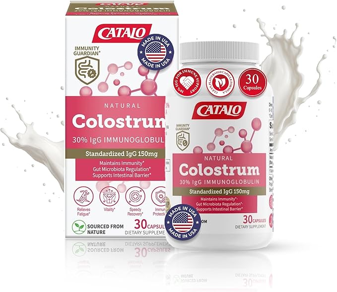 CATALO Bovine Colostrum Supplement for Women &amp Men - 30% IgG Immunoglobulins Formula - 500mg Colostrum Extract per Capsule - Plant-Based Capsules 30 Capsules