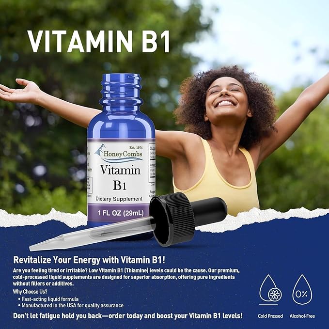 Vitamin B1 (Thiamine) Drops - High Potency Thiamine Vitamin B1 Extract - Vegan Alcohol-Free Non-GMO Vitamin Liquid - Maintain Nervous System Health Support Digestion &amp Boost Energy 1 Fl Oz.