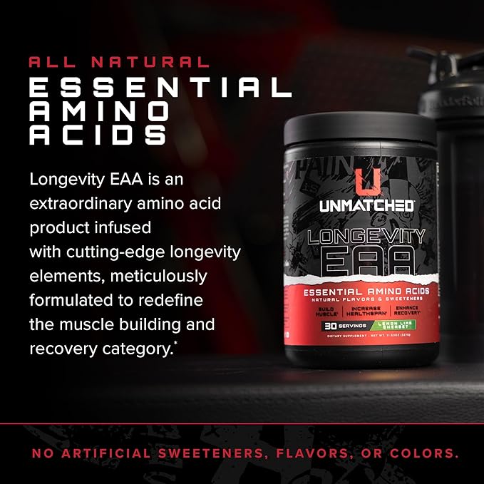 Unmatched Longevity EAA Essential Amino Acids | Muscle Build &amp Recovery | Performance &amp Health-Span Benefits | Natural Flavors &amp Sweeteners | 30 Servings (Orange Mango)