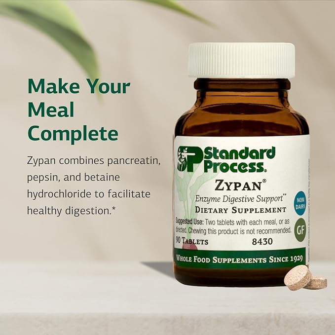 Standard Process Zypan - Digestive Health Support Supplement - HCI Supplement with Pancreatin Betaine Hydrochloride &amp Pepsin - Support Macronutrient Digestion - 90 Tablets