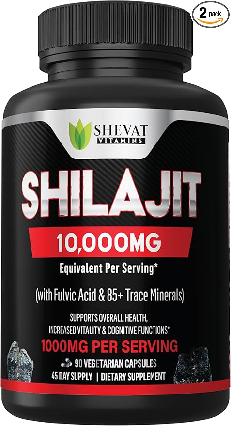 Shilajit Capsules 22000mg and 85+ Trace Minerals for Energy &ampImmune Support-Organic shilajit for Men &amp Women Non-GMO Shilajit Pills for Men Made in USA (Packaging May Vary)