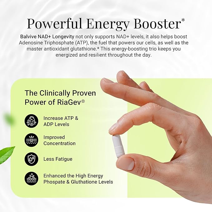 NAD+ Longevity Booster Supplement - Bioenergy Ribose &amp Nicotinamide for Energy Focus &amp Cellular Support - High Bioavailability Complex for Men &amp Women - Natural Ingredients - 30 Capsules