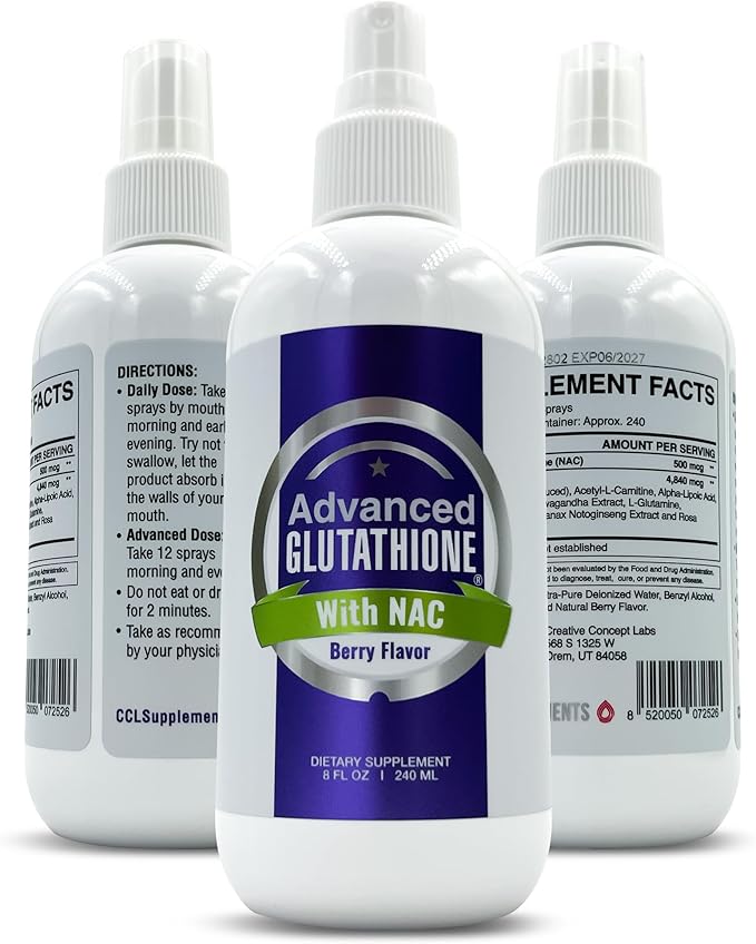 Liquid Liposomal Glutathione Spray - Maximum Absorption Glutathione Supplement with NAC Ashwagandha Glutamine Ascorbic Acid - Sublingual Easy Use - Immune &amp Detox Support - 8oz