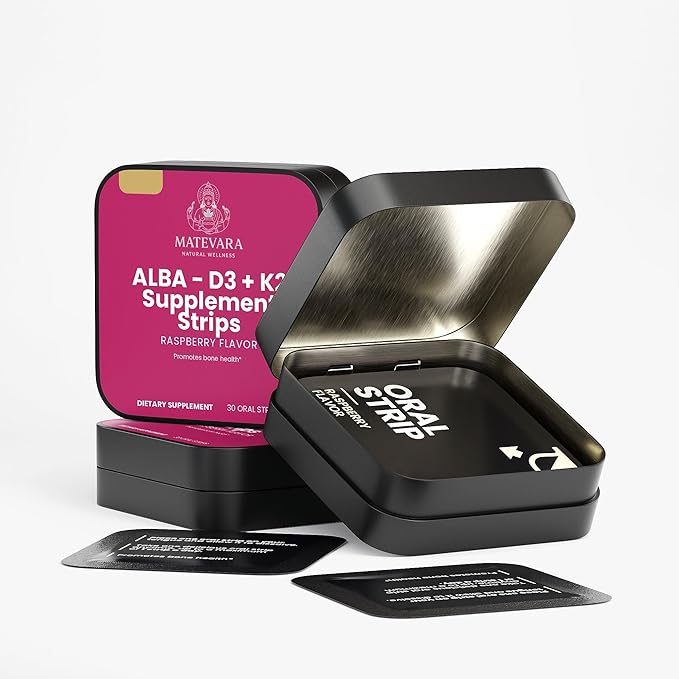 ALBA Vitamin D3 + K2 Strips: Quick-Dissolve Oral Supplement for Bone &amp Calcium Wellness|