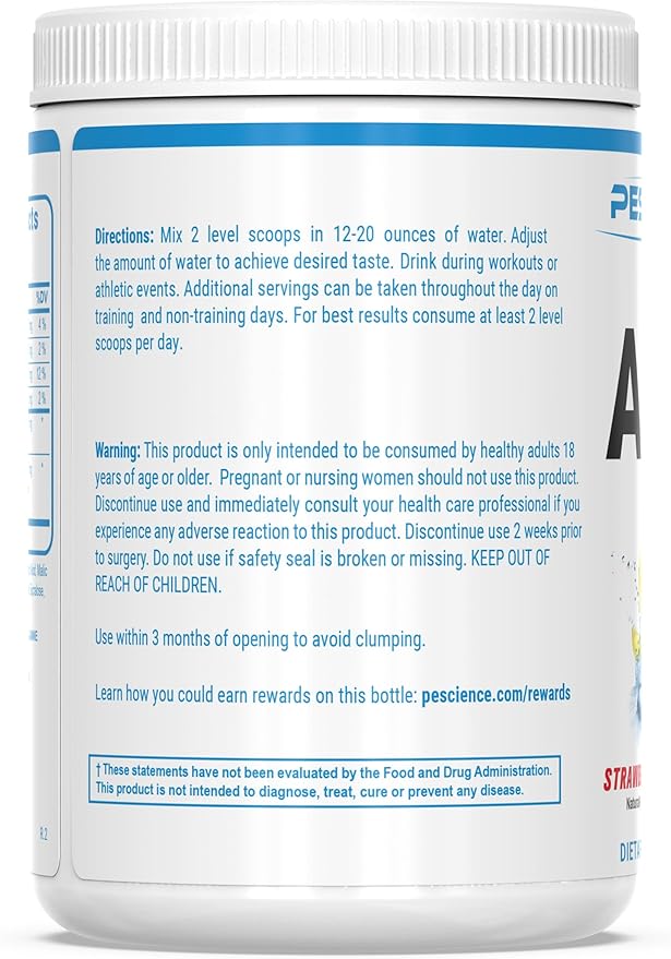 PEScience Amino IV BCAA &amp EAA Powder Essential Amino Acids Taurine Electrolytes for Hydration and Muscle Recovery Sugar Free for Men &amp Women Post Workout - Strawberry Lemonade 30 Serving