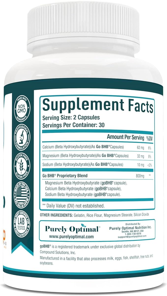Purely Optimal Keto BHB Capsules – Exogenous Ketone Pills for Ketosis Support Sustained Energy Focus &amp Metabolism – for Women &amp Men 60 Capsules