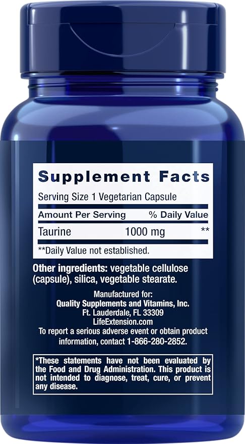 Life Extension Taurine 1000 mg 90 Vegetarian Capsules (Pack of 2)