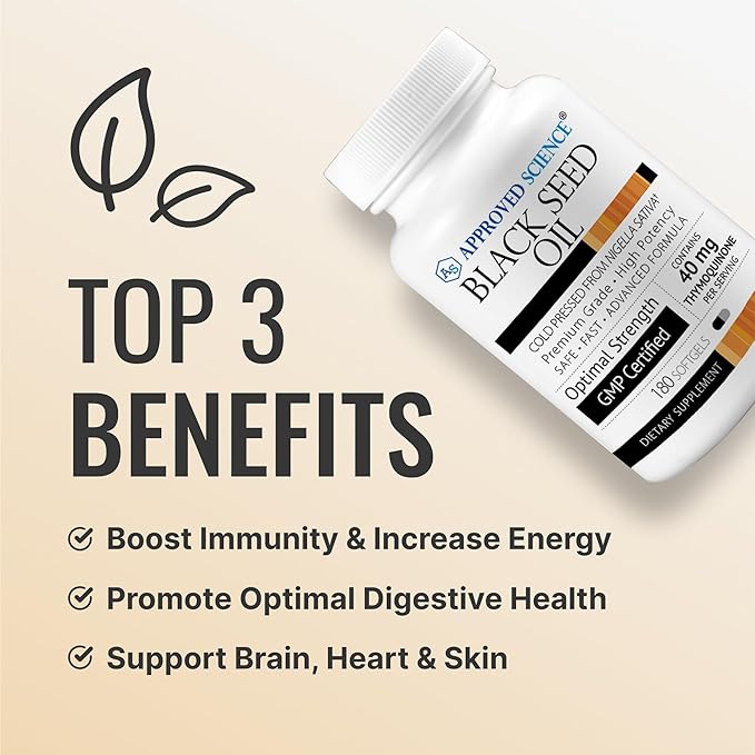 Approved Science Black Seed Oil - Cold Pressed Nigella Sativa - Boost Immunity Respiratory Cognitive and Digestive Health - 2% Thymoquinone - 360 Softgels - Made in The USA