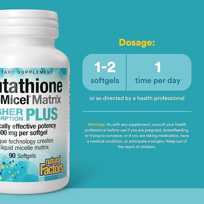 Natural Factors Glutathione LipoMicel Matrix 300 mg - Antioxidant Supplement for Healthy Aging &amp Immune Support - Non-GMO Gluten-Free &amp Dairy-Free - 90 Softgels (45 Servings)