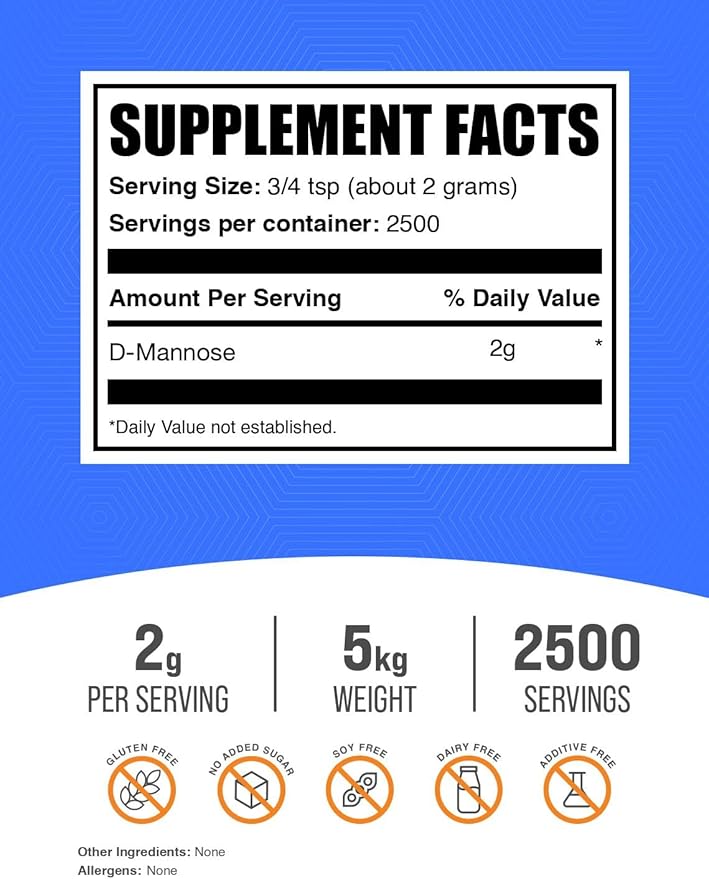 BulkSupplements.com D-Mannose Powder - D-Mannose Supplement for Urinary Tract Health - Unflavored &amp Gluten Free 2g per Serving 1kg (Pack of 5) (11 lbs)