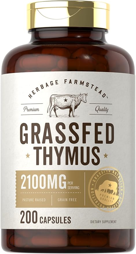 Carlyle Grass Fed Beef Thymus Bovine Supplement | 2100mg | 200 Capsules | Pasture Raised Non-GMO Gluten Free | by Herbage Farmstead