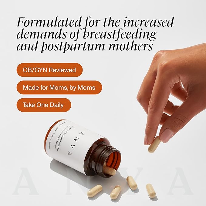 ANYA Postpartum Multivitamin Postnatal Vitamin for Women Breastfeeding 30 Capsules - Vitamins A C D3 Zinc B12 Biotin Folate and Iron - 100% Vegan Non-GMO Gluten Free Baby Shower Gifts