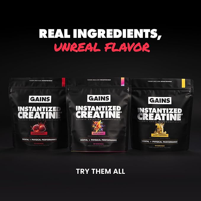 Gains in Bulk Instantized Creatine Monohydrate for Men &amp Women Soluble Pre Workout Powder Supports Muscle Building Strength and Performance Bodybuilding Supplements Sour Raspberry 30 Serving