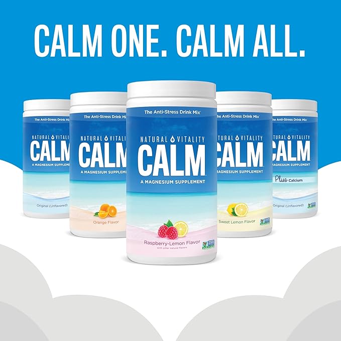 Natural Vitality Calm Magnesium Supplement Anti-Stress Drink Mix Powder Gluten Free Vegan &amp Non-GMO Cherry 8 oz
