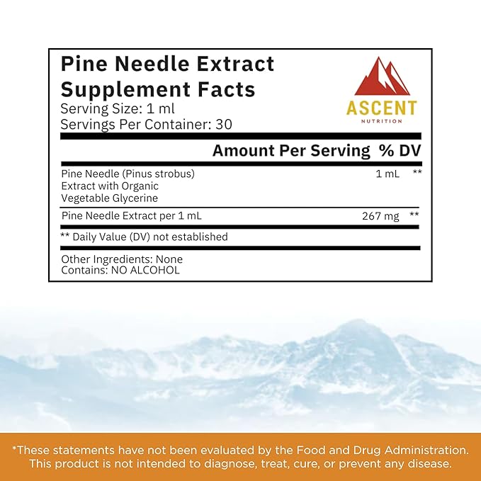 Ascent Nutrition Pine Needle Extract | Contains Naturally Occurring Shikimic Acid &amp Vitamin C | Wild-Harvested &amp Alcohol-Free | 30ml