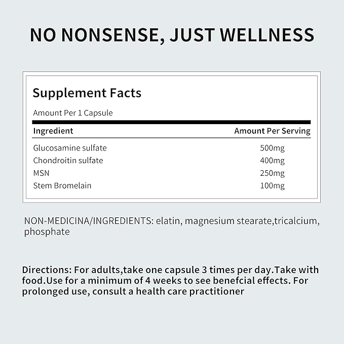 4-in-1 GLS Glucosamine Sulfate 1250mg 150 Count - Joint Support Supplement Glucosamine Chondroitin MSM with Bromelain Cartilage Mobility &amp Flexibility Support Made in Canada
