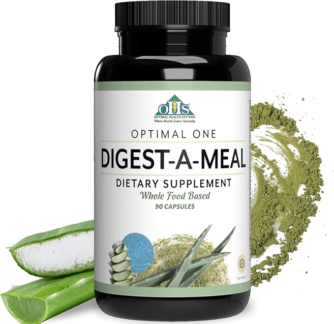 Optimal Health Systems Digest-A-Meal | Gut Health Enzyme &amp Probiotic | Bloating Acid Reflux &amp Indigestion Relief + Aloe Vera Leaf | Digestion Supplement | 90 Capsules