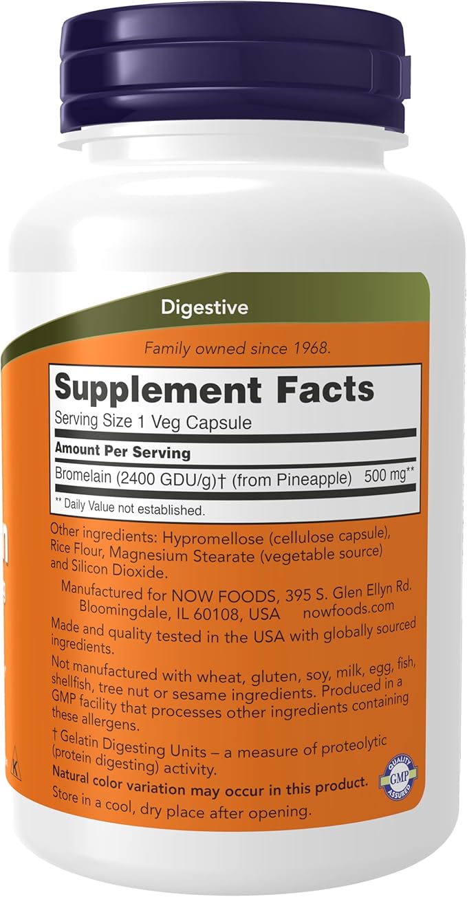 NOW Foods Supplements Bromelain (Natural Proteolytic Enzyme) 2400 GDU/g - 500 mg Natural Proteolytic Enzyme* 120 Veg Capsules